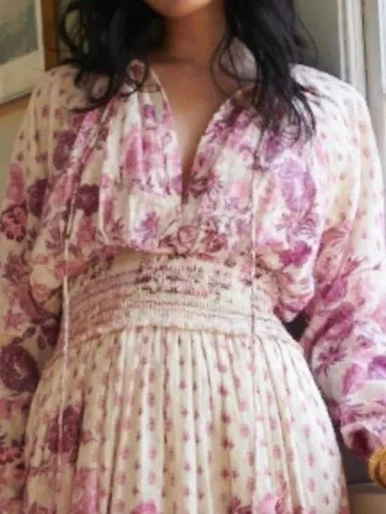 HEMANT & NANDITA Suki Maxi Dress Pink Floral Lace Boho Romantic Cottagecore S - Picture 2 of 13